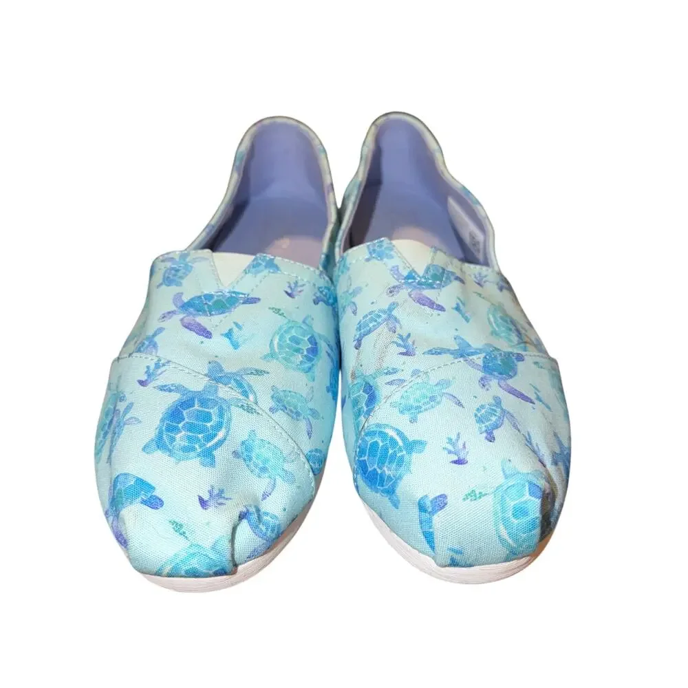 Toms Alpergata Cloudbound Flats Women's Size 8.5 Blue Sea Turtle Print Shoes